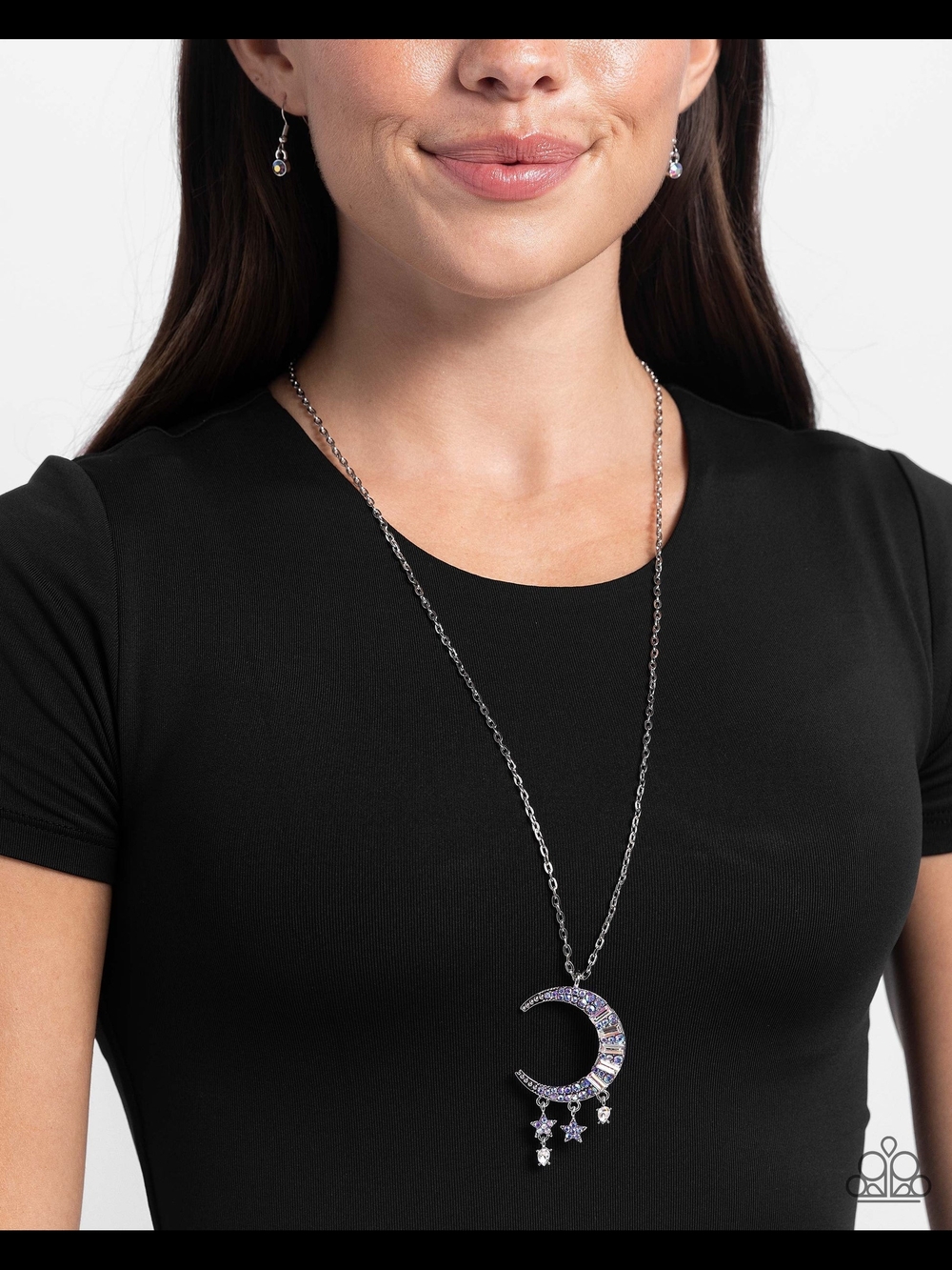 paparazzi Iridescent Purple Crescent Moon Necklace with Star Dangles